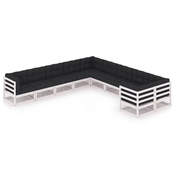 vidaXL 10 Parta Gar&eth;s&oacute;fasett me&eth; Sessum Hv&iacute;tt Gegnheill Furuvi&eth;ur