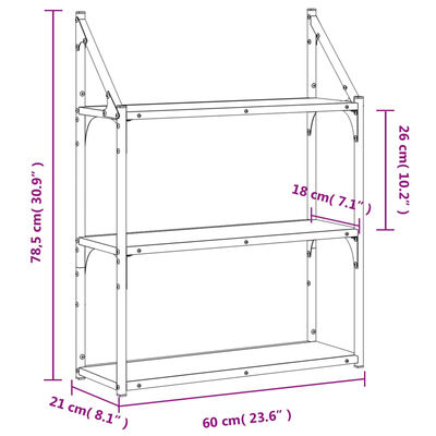 vidaXL 3-hæða Vegghilla Sonoma Eik 60x21x78,5 cm Samsettur Viður