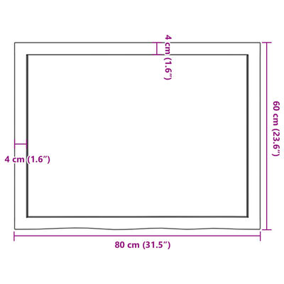 vidaXL Baðherbergisborðplata Ljósbrún 80x60x(2-4)cm Meðhöndlaður Viður