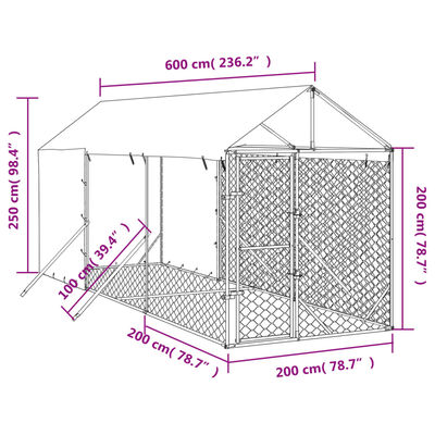 vidaXL Útihundaskýli með Þaki Silfurlitað 2x6x2,5 m Sinkhúðað Stál