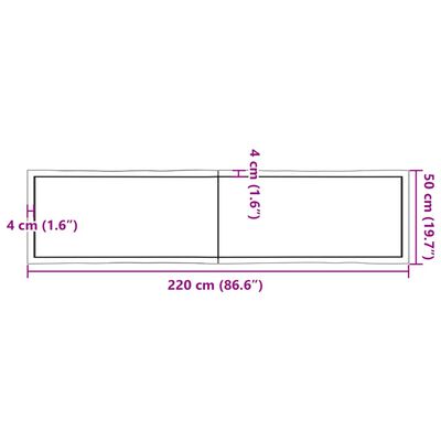 vidaXL Borðplata Ljósbrún 220x50x(2-6) cm Meðhöndluð Náttúrul. Brúnir