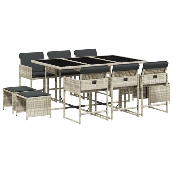 vidaXL 11 Stk. Gar&eth;bor&eth;stofusetti&eth; me&eth; P&uacute;&eth;um Lj&oacute;sgr&aacute;r P&oacute;l&yacute;rattan