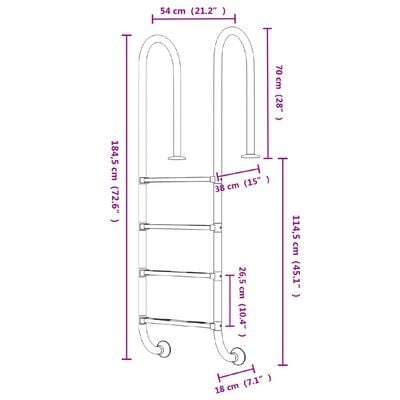 vidaXL Sundlaugarstigi 54x38x184,5 cm 304 Ryðfrítt Stál