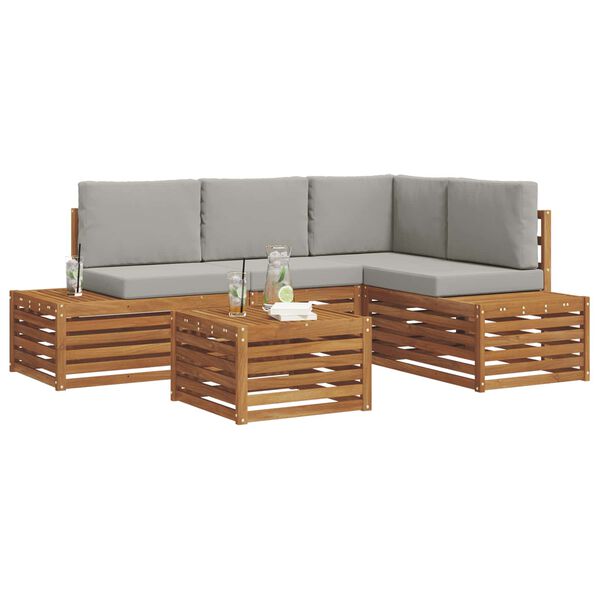 vidaXL &Uacute;ti s&oacute;fasett me&eth; p&uacute;&eth;i 5 Stykki N&aacute;tt&uacute;rulegt og Lj&oacute;st Gr&aacute;tt