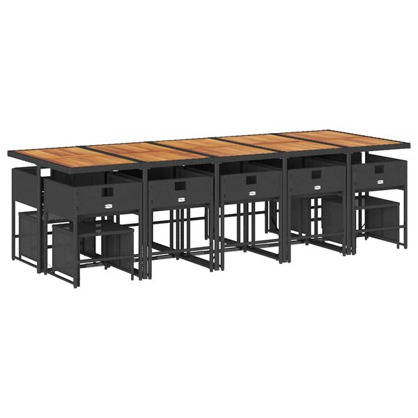 vidaXL 15 Hluta Gar&eth;bor&eth;stofusett me&eth; Sessum Svart P&oacute;l&yacute;rattan