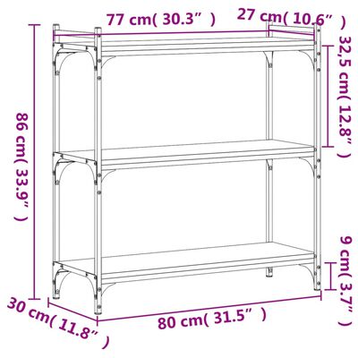 vidaXL Bókahilla með 3 Hillum Reyklituð Eik 80x30x86 Samsettur Viður