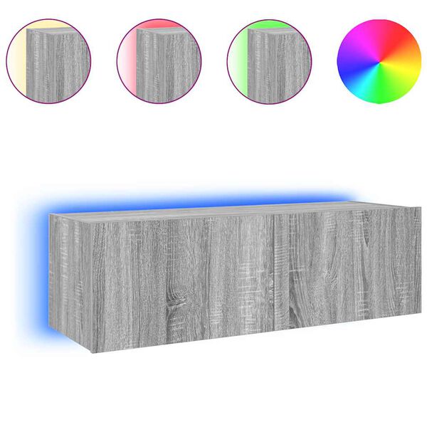 vidaXL Veggsj&oacute;nvarpssk&aacute;pur me&eth; LED-lj&oacute;sum Gr&aacute; sonoma eik 100x35x31 cm