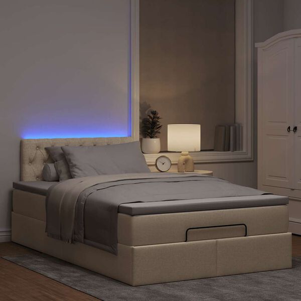 vidaXL Ottoman r&uacute;m me&eth; d&yacute;nu & LED krem 120x190cm Efni