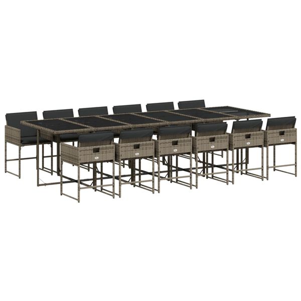 vidaXL 13 Hluta Gar&eth;s&oacute;fasett me&eth; Sessum Gr&aacute;tt P&oacute;l&yacute;rattan