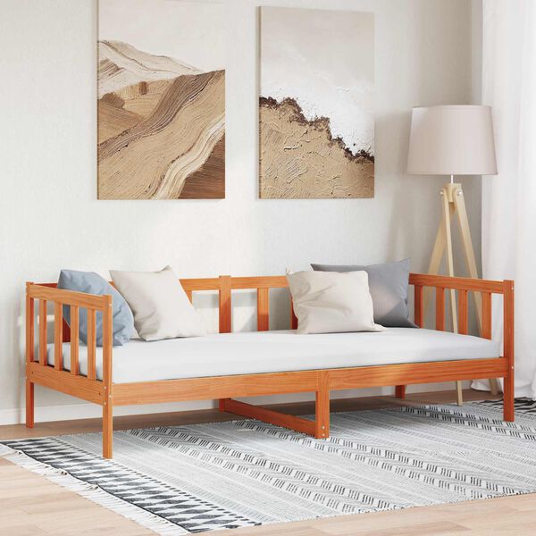 vidaXL Ramsv&iacute;k me&eth; h&ouml;fu&eth;gafl Vaxbr&uacute;nn 90 x 190 cm Solid furuhikk