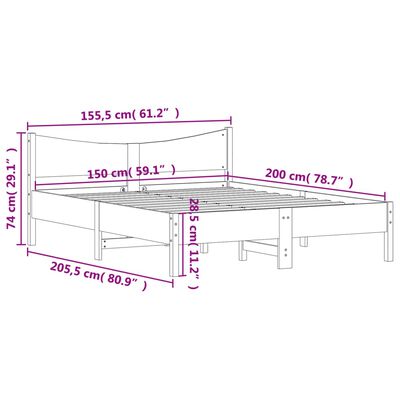 vidaXL Rúmgrind án Dýnu Vaxbrúnn 150x200 cm Gegnheil Fura