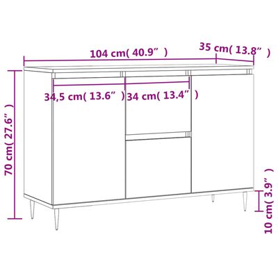 vidaXL Skenkur Gráir Sonoma 104x35x70 cm Samsettur Viður