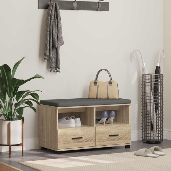 vidaXL Hallarbekk me&eth; p&uacute;&eth;i me&eth; sk&uacute;ffu Sonoma Eik 80 x 38 x 46 cm