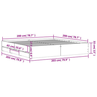 vidaXL Rúmgrind með Skúffum án Dýnu Steypugrátt 200x200 cm