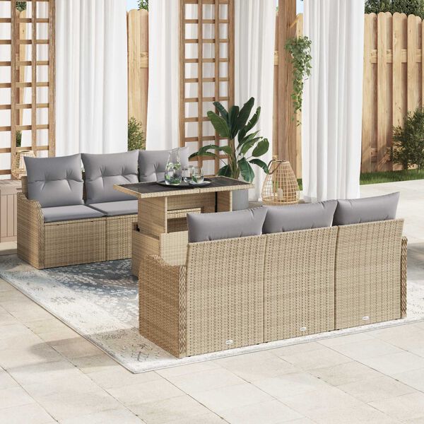 vidaXL Gar&eth;s&oacute;fa sett me&eth; p&uacute;&eth;i 7 pcs Drapplita&eth;ur Poly rattan