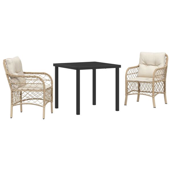 vidaXL Gar&eth;ur bor&eth;sett me&eth; p&uacute;&eth;i 3 pcs Drapplita&eth;ur p&oacute;l&yacute;rattan