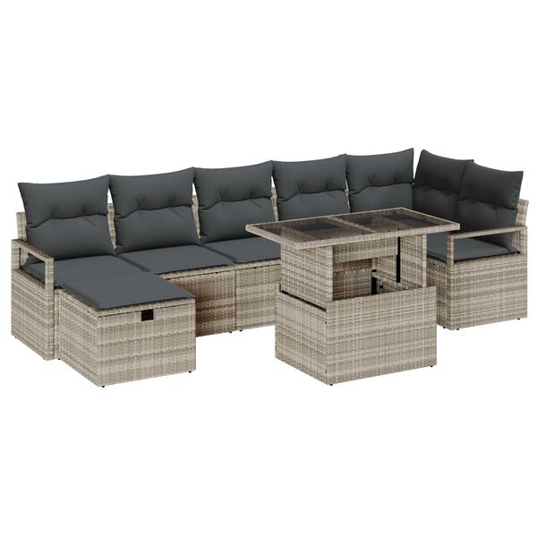 vidaXL Gar&eth;s&oacute;fa sett me&eth; p&uacute;&eth;i me&eth; geymslu 8 pcs Lj&oacute;sgr&aacute;tt Poly rattan