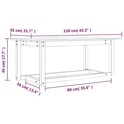 vidaXL Sófaborð Grátt 110x55x45 cm Gegnheil Fura