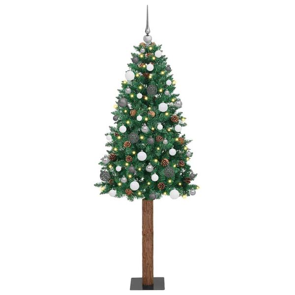 vidaXL Mj&oacute;tt j&oacute;latr&eacute; me&eth; 300 LED Gr&aelig;nn 210 cm PVC og solid furuvi&eth;