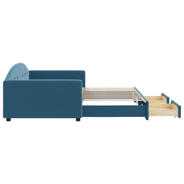 vidaXL Svefns&oacute;fi me&eth; Hj&oacute;lapl&ouml;tu og Sk&uacute;ffum Bl&aacute;r 100x200 cm Flauel