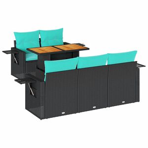 vidaXL 6 Hluta Gar&eth;s&oacute;fasett me&eth; S&aelig;tisp&uacute;&eth;um Svart P&oacute;l&yacute;rattan