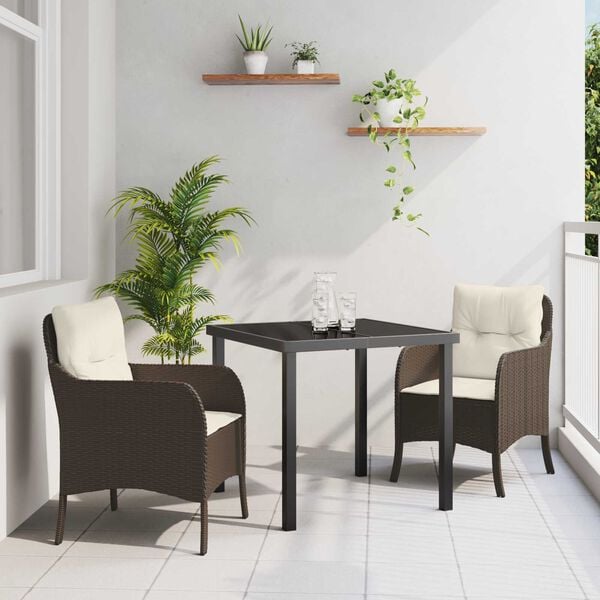 vidaXL Gar&eth;ur bor&eth;sett me&eth; p&uacute;&eth;i 3 pcs Br&uacute;nn p&oacute;l&yacute;rattan