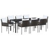 vidaXL Gar&eth;ur bor&eth;sett 9 pcs Br&uacute;nn og svartur PE rattan