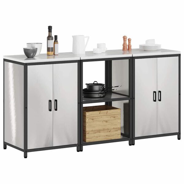 vidaXL Eldh&uacute;s geymslu sett me&eth; hillu 3 pcs Silfur Ry&eth;fr&iacute;tt St&aacute;l