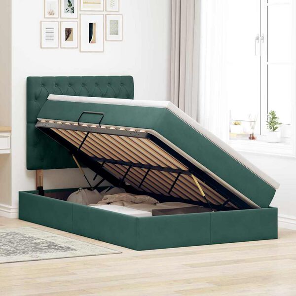 vidaXL R&uacute;m me&eth; geymslur&yacute;mi og d&yacute;nu D&ouml;kkgr&aelig;n 120 x 200 cm Flauel