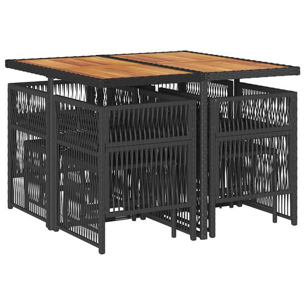 vidaXL 9 Stk. Gar&eth;h&uacute;sgagnasett me&eth; P&uacute;&eth;um P&oacute;l&yacute;rattan Svart