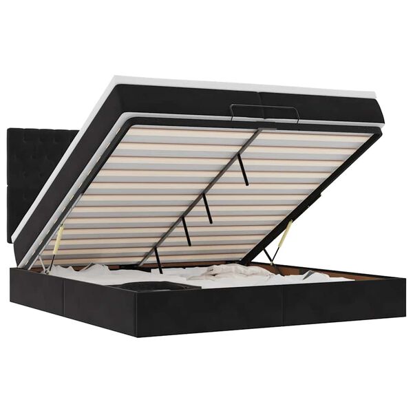 vidaXL Ottoman r&uacute;mgrind me&eth; d&yacute;num Svart 200x200cm flauel