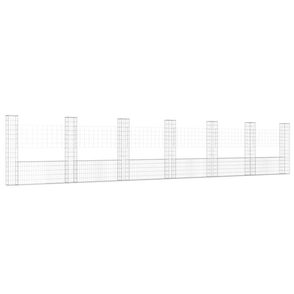 vidaXL U-laga Grj&oacute;tkassi me&eth; 7 St&oacute;lpum J&aacute;rn 740x20x150 cm