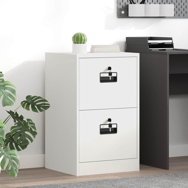 vidaXL Skjalask&aacute;pur me&eth; hillu Hv&iacute;tt 44 x 50 x 106.5 cm Kaldvalsa&eth; St&aacute;l