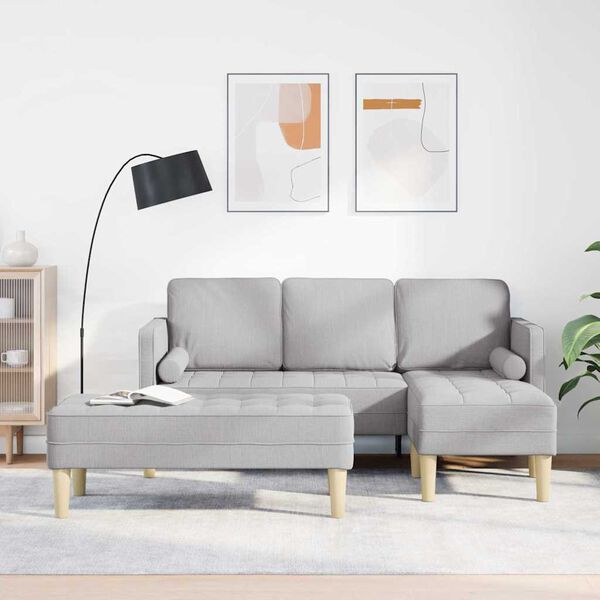 vidaXL S&oacute;fasett me&eth; p&uacute;&eth;i 2 pcs Sk&yacute;ja gr&aacute;tt P&oacute;l&yacute;ester