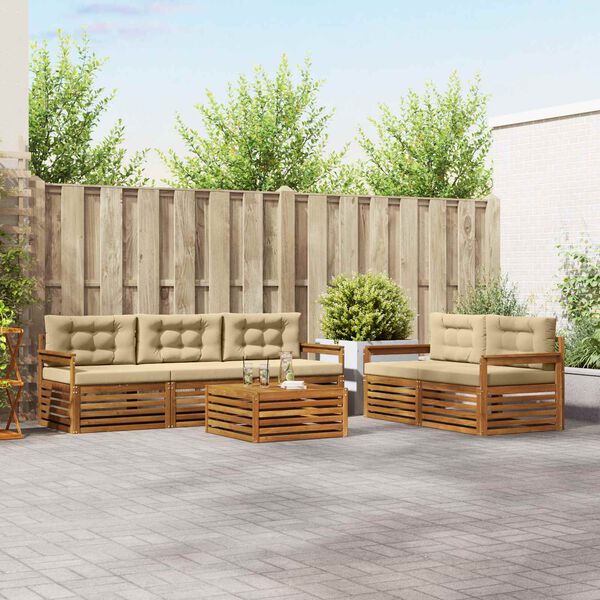 vidaXL &Uacute;ti s&oacute;fasett me&eth; p&uacute;&eth;i 6 pcs N&aacute;tt&uacute;rulegt og B&eacute;ig