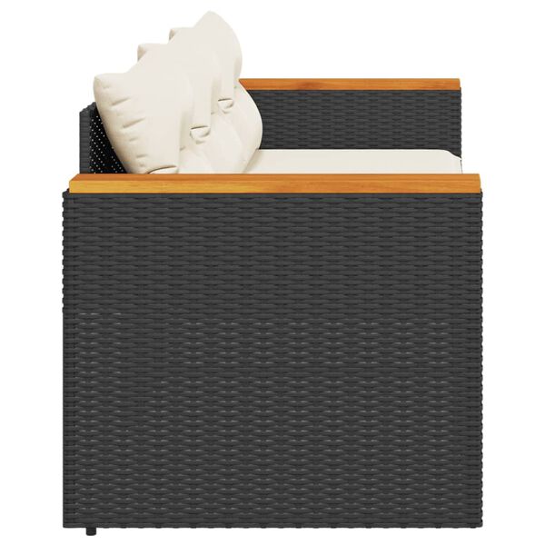 vidaXL Garðsófi með Púðum 3-Sæta Svart Pólýrattan