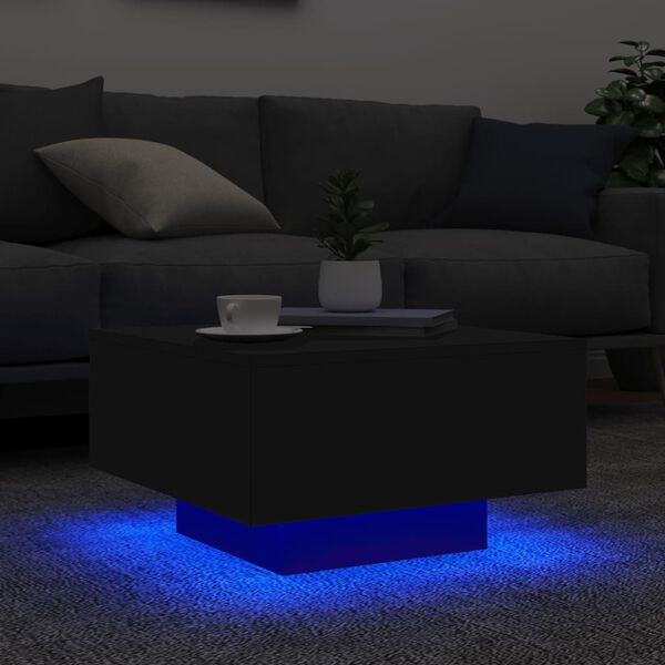 vidaXL Sófaborð með LED-ljósum Svart 55x55x31 cm