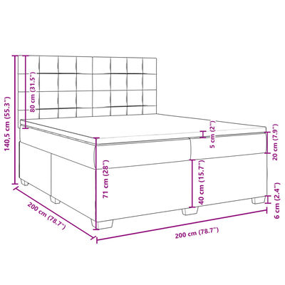 vidaXL Hólfað Springrúm með Dýnu Dökkgrátt 200x200 cm Flauel