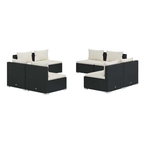 vidaXL 8 Hluta Gar&eth;s&oacute;fasett me&eth; P&uacute;&eth;um P&oacute;l&yacute;rattan Svart