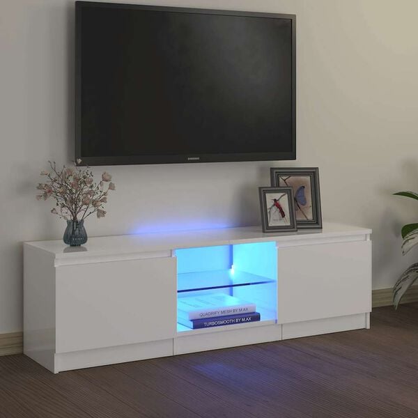vidaXL Sj&oacute;nvarpssk&aacute;pur me&eth; LED Lj&oacute;sum H&aacute;glans Hv&iacute;tur 120x30x36 cm