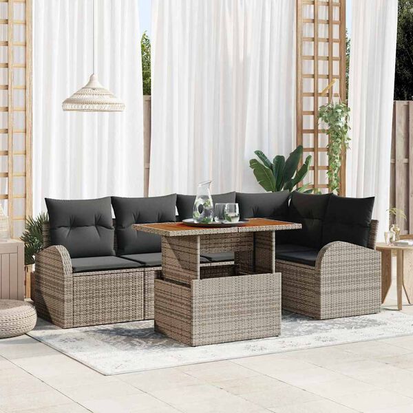 vidaXL Gar&eth;s&oacute;fa sett me&eth; geymslu 6 pcs Gr&aacute;r Poly rattan