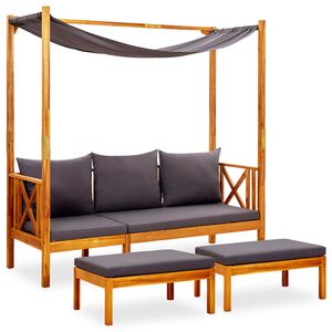 vidaXL Gar&eth;bekkur me&eth; tjaldhiminn og f&oacute;tahv&iacute;lar Gegnheill Akas&iacute;uvi&eth;ur