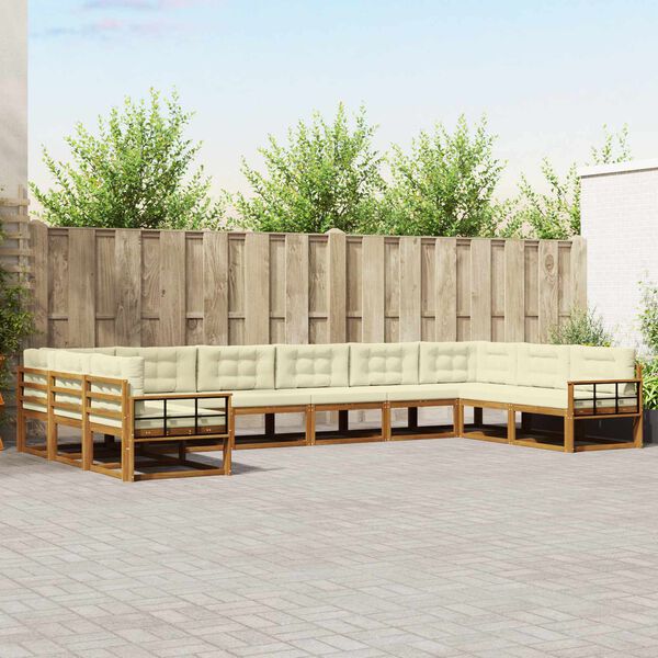 vidaXL &Uacute;ti s&oacute;fasett me&eth; p&uacute;&eth;i 10 pcs N&aacute;tt&uacute;rulegt og Krem