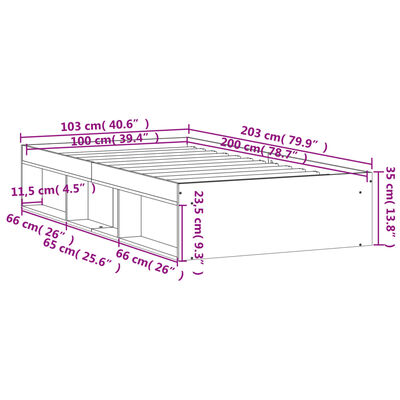 vidaXL Rúmgrind án Dýnu Svört 100x200 cm