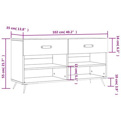 vidaXL Skóbekkur Steypugrár 102x35x55 cm Samsettur Viður