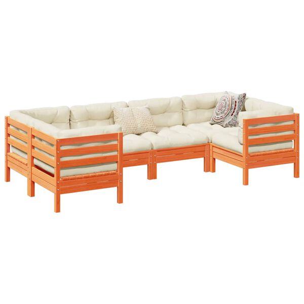 vidaXL 6 hluta Garðsófasett með Sessum Vaxbrúnn Gegnheil Fura