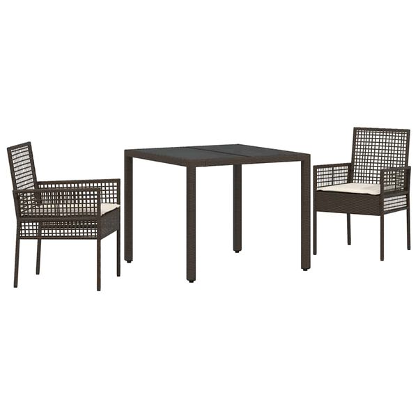 vidaXL Gar&eth;ur bor&eth;sett 3 pcs Br&uacute;nn p&oacute;l&yacute;rattan
