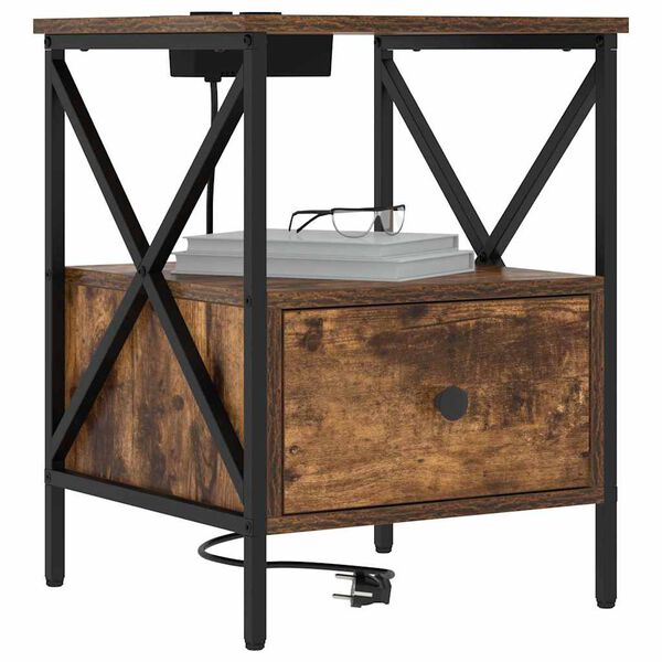 vidaXL Noat&ouml;flu sk&aacute;pur me&eth; sk&uacute;ffu 2 pcs Rau&eth;-eik 41,5 x 40,5 x 55 cm