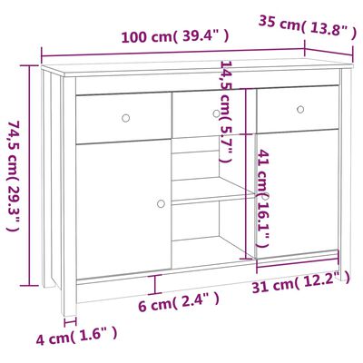 vidaXL Skenkur Ljósbrúnn 100x35x74,5 cm Gegnheil Fura