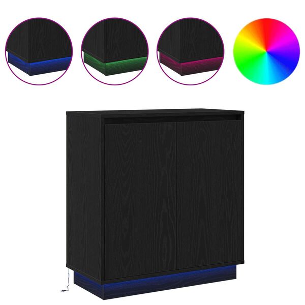 vidaXL Sk&aacute;pur me&eth; hillu Svartur Eik 71 x 34,5 x 75 cm Samsettur vi&eth;ur